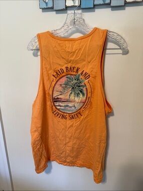 Salt Life Men’s Orange Laid Back and Living Salty Tank Top / Size L